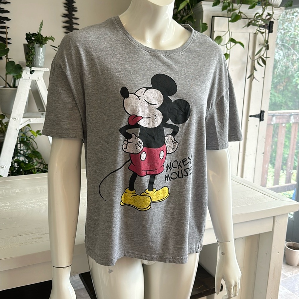 Disney Gray Mickey Mouse Boxy Graphic Tee